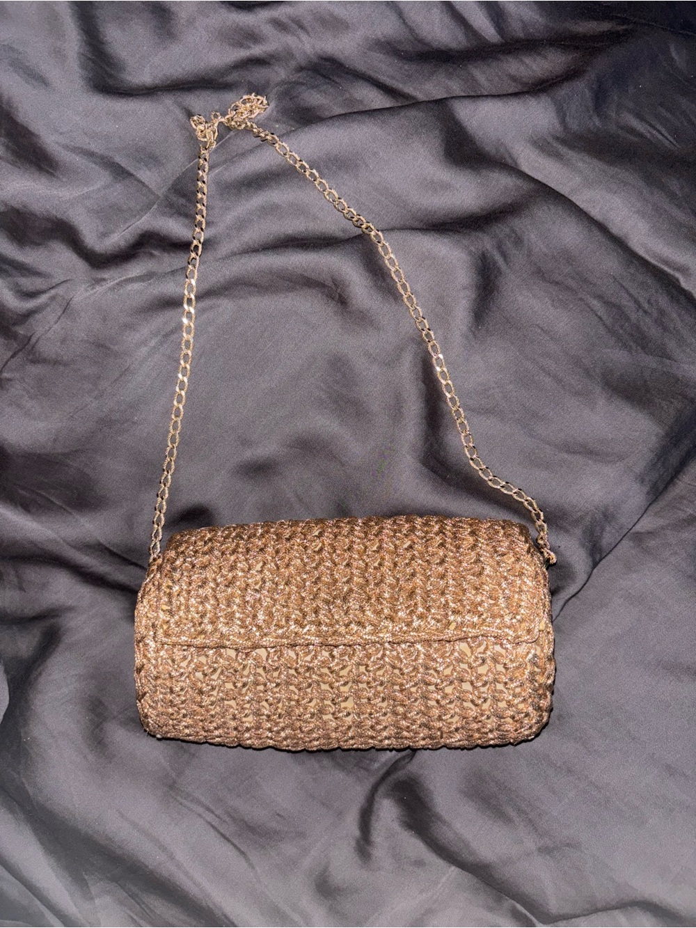 Corliss Gold Crochet Handbag Vintage Boho Glam Luxe Chic Old Money Hollywood